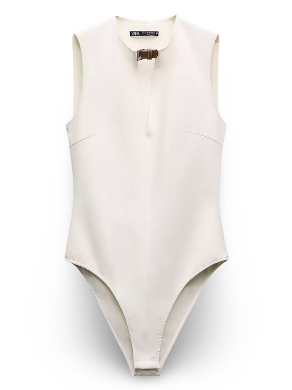 ▫️🫧‎ Zara Cream Sleeveless Buckle Front Bodysuit strap fitted 🫧▫️